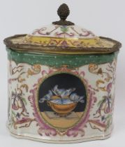 A vintage brass mounted porcelain casket with cover, late 20th century. cm height. Condition report: