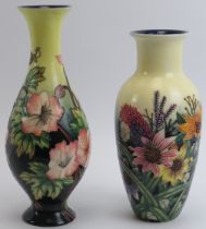 Two Old Tupton Ware ceramic vases. Both hand painted with tube lined floral and foliate decoration