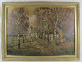 Louis Burleigh Bruhl (1861 - 1942) - 'Rural Church Scene', oil on canvas, signed, 64cm x 90cm,