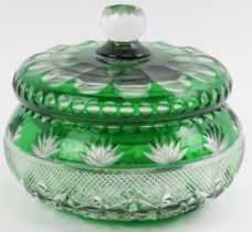 A Bohemian green overlaid cut glass bowl and cover, late 19th/early 20th century. 14.5 cm