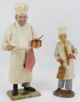Two French provincial hand painted carved wood and plaster caricature figures of a chef and a baker,