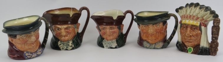 A group of five Royal Doulton character jugs. Comprising North American Indian, D6611, Old