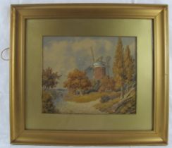 British School (19th Century) - 'Windmill in a rural landscape', watercolour, 29cm x 35cm, framed.