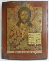 A Russian Orthodox Christian icon depicting Christ Pantocrator, 19th century or earlier. Gilt