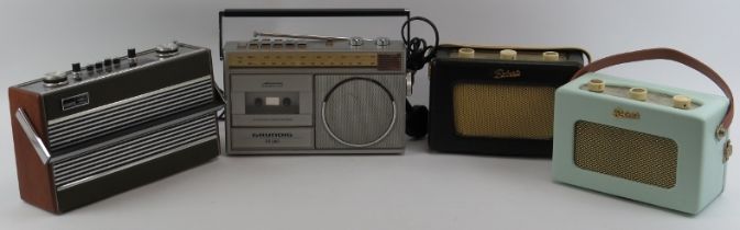 Four vintage Roberts and Grundig radios. Comprising three Roberts radios (R200/R300/R606MB) and a