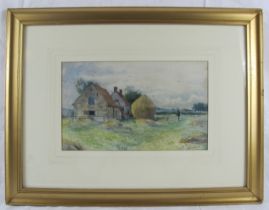 G.E.W. Cooke (1886) - 'Rural dwelling with haystack and solitary figure', watercolour, signed and