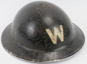 Militaria: A World War II British civil defence air raid wardens steel brodie helmet. Painted