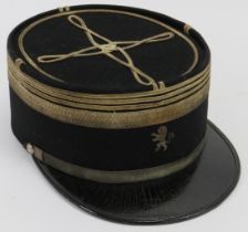 Militaria: A vintage French military kepi cap with leather peak and gilt embroidery. Condition