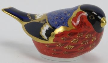 A Royal Crown Derby porcelain Bullfinch bird paperweight, circa 2004. 12.8 cm length. Condition