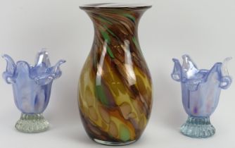 A group of three European glass vases, late 20th century. Comprising a Murano aventurine glass