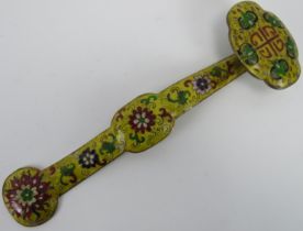 A Chinese cloisonné decorated brass ruyi sceptre, 20th century. 40 cm length. Condition report: Some