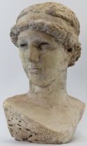 A large cast plaster bust of Athena the Greek Goddess of War, 19th century or later. This example is