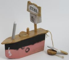 A John Maltby (b.1946) painted wood model of fishing boat named ’Emma’. Signed beneath. 12 cm