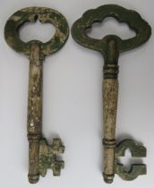 Two large vintage carved and painted wood keys, Victorian or later. (2 items) 52.8 cm length, 51