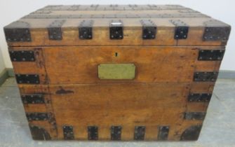 A 19th century oak silver chest by Mappin & Webb, reinforced with iron strapwork and corner