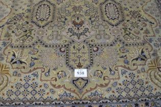 Central Persian Kashmar carpet. Central motif and a repeat pattern central field on cream ground.