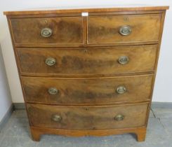 A Georgian mahogany bow-fronted chest, housing two short over three long graduated cock-beaded