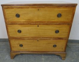 A George III satinwood straight-fronted chest, crossbanded and strung with boxwood and ebony, the