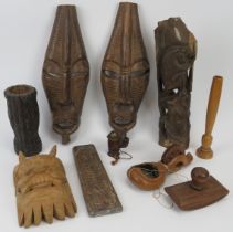 A group of carved wood and treen items from Africa, Asia and Europe. (10 items) 41 cm tallest
