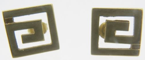 A pair of 18ct yellow gold Greek Key design earrings. Approx 5 grams. Condition report: Slight