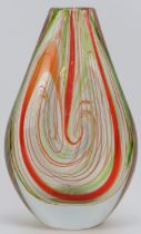 A rare Murano abstract teardrop vase, probably late 20th century. Decorated with multicoloured