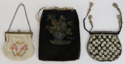 Fashion: Three vintage and antique ladies evening bags. Comprising a Victorian handbag with