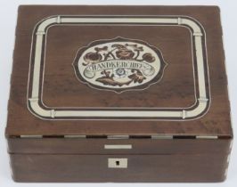 A walnut and rosewood handkerchiefs box inlaid with white metal and mother of pearl decoration,