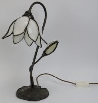A bronzed metal and glass lotus flower table lamp, late 20th century. 43 cm height. Condition