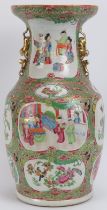A large Chinese Famille Rose Medallion twin handled porcelain vase, mid/late 19th century. 42 cm