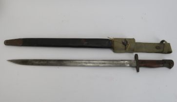 Militaria: A World War I British soldiers bayonet, 1907 patent. With a Wilkinson blade marked at the