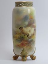 A Royal Worcester porcelain vase decorated by Harry Davis, circa 1909. Hand painted with rams in a