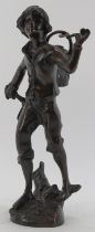 A bronze statue of a grape picker boy, 20th century. Modelled after works by Auguste Moreau. 13.8 in