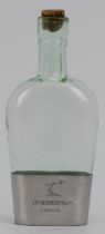 A rare vintage Jas Hennessy & Co glass Cognac flask and cup. With a detachable white metal cup and