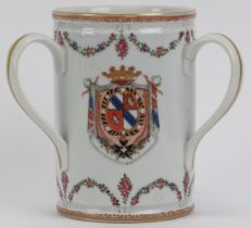 A Samson armourial porcelain ‘loving cup’ tankard, late 19th century. Modelled after an 18th century