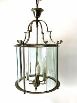 A large modern glass panel metal hall lantern. Panelled section: 31 cm height. Condition report: