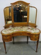 An antique French fruitwood kidney shaped dressing table to match previous lot, the triptych