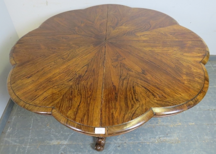 A Victorian rosewood tilt-top breakfast table, the top with lobed edge, on a bulbous octagonal - Image 3 of 3