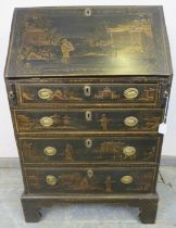 A good Regency Period Chinoiserie bureau of small proportions, profusely decorated with Oriental