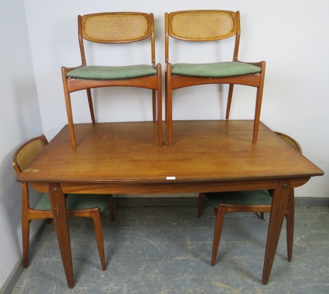 A mid-century Danish teak draw-leaf extending dining table by Kofod Larsen, on tapered supports with - Image 2 of 5