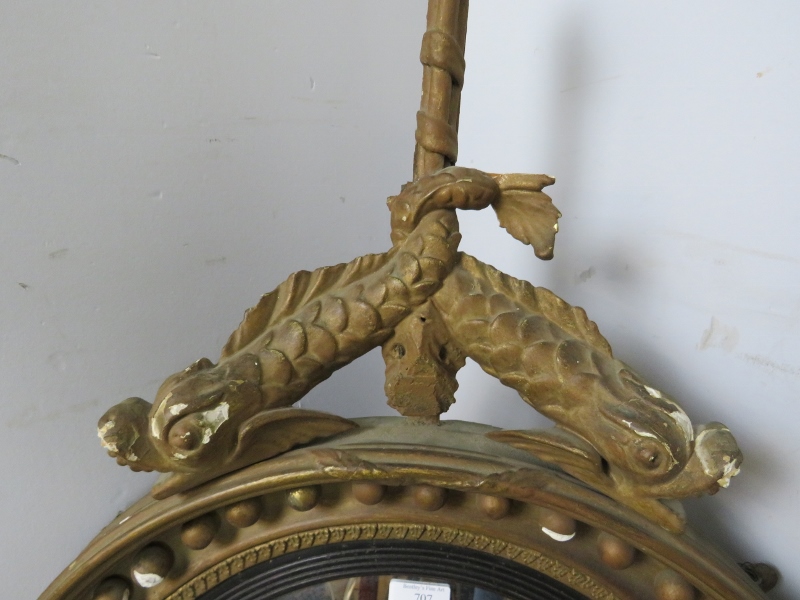 A Regency Period convex girandole wall mirror, within an ornate gilt gesso surround, the cornice - Image 3 of 4