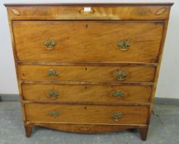 A good George III mahogany straight front secretaire chest, having marquetry inlaid roundels