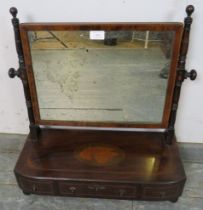 A Georgian mahogany swing vanity mirror, parquetry strung and having shell marquetry inlay, the