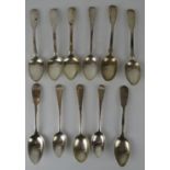 11 mixed silver teaspoons, mainly Georgian. Mixed hallmarks. Gross combined weight 228 grams