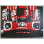 Mark Fuller - An unframed Porsche racing car, oil on canvas. 76cm x 102cm (30" x 40") approx.