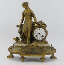 A French gilt bronze mantle clock, late 19th century. Reverse struck ‘P H Mourey’ (Phillipe H.