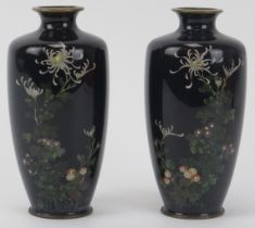 A pair of Japanese cloisonné enamelled vases, late Meiji/Taisho period. (2 items) 11.8 cm height.