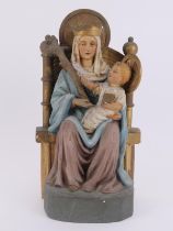 An ecclesiastical gilt hand painted plaster statue of ‘Our Lady of Walsingham’, dated 1922.