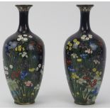 A pair of Japanese cloisonné enamelled vases, late Meiji/Taisho period. (2 items) 15.4 cm height.