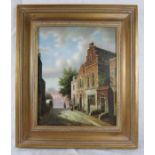 Jonny Gaston (B. 1955), framed oil on panel. York street scene from C. 1820. Signed lower right