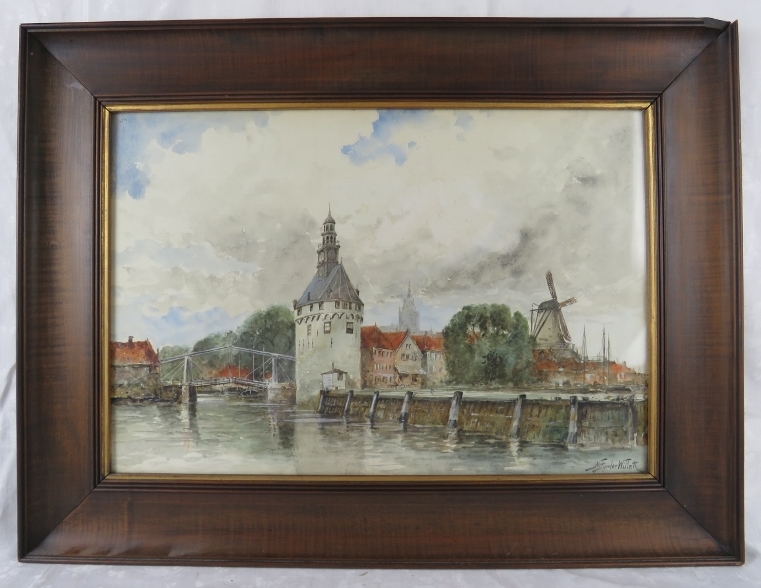 N Fowler Willatt (1859-1924) (Louis Van Staaten) - A framed & glazed watercolour, 'Dutch river